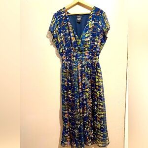 Ashro Vibrant Blue Multi-Color Midi Dress